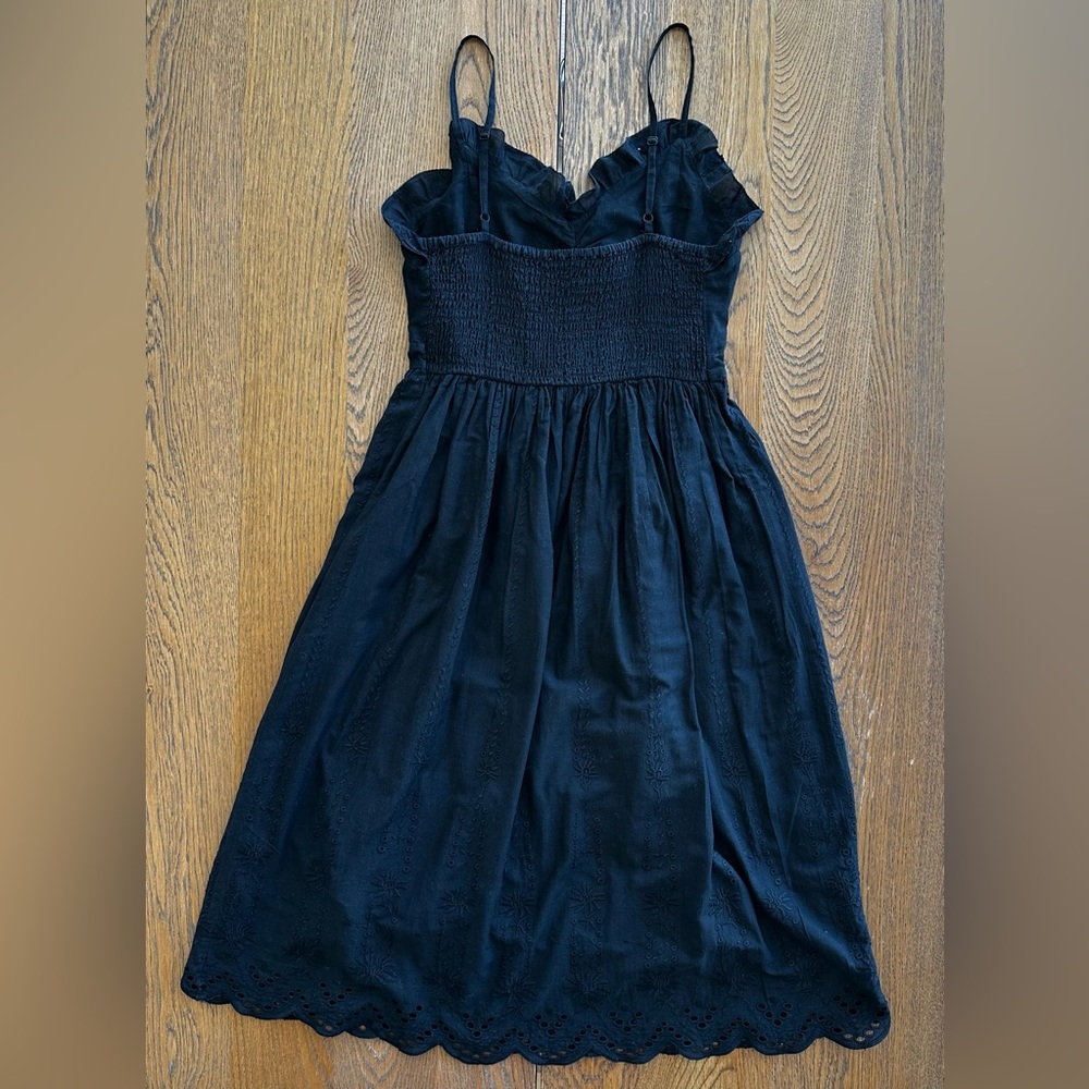 Mango Black Cotton Spaghetti Strap Midi Summer Spring Casual Dress Eyelet - Picture 3 of 14